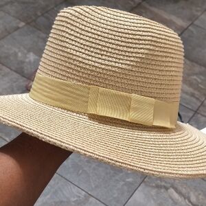 Chic Tan Sun Hat with Yellow Band